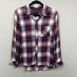Rails Hunter Plaid Button Front Long Sleeve Shirt Flannel Red Navy Blue Sz S